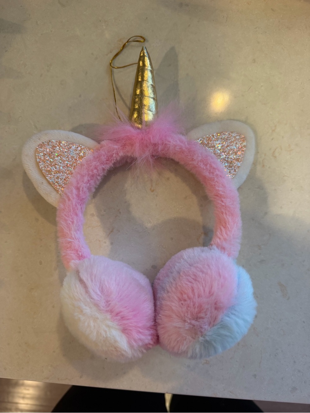 Toddler Little Girl Cat & Unicorn Pink Winter Headband with earmuffs
